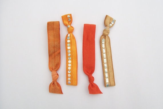 2012 Pantone Color of the Year - Elastic Hair Ties - Set of 4 - Tangerine Tango