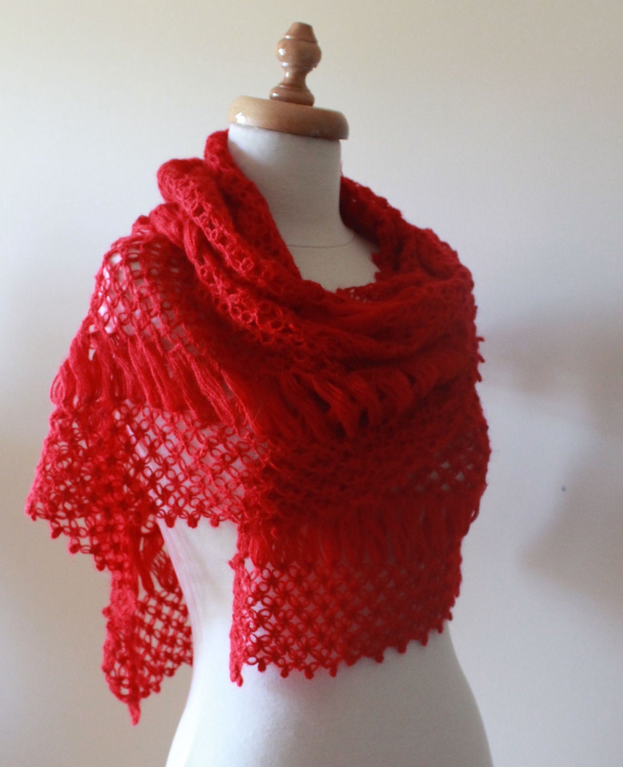 Red Crochet SHAWL, Women Winter Accessories - Scarf Stole Wrap - Elegant Gift Holiday Accessories