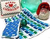 Dish or Wash cloth 'JOY' OOAK Washcloth hand knit for kitchen or bath with scrubbie in Lapis, Emerald, & Turquoise