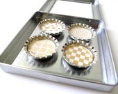 Chiyogami magnets White and Gold bottle cap Gift Set of 4