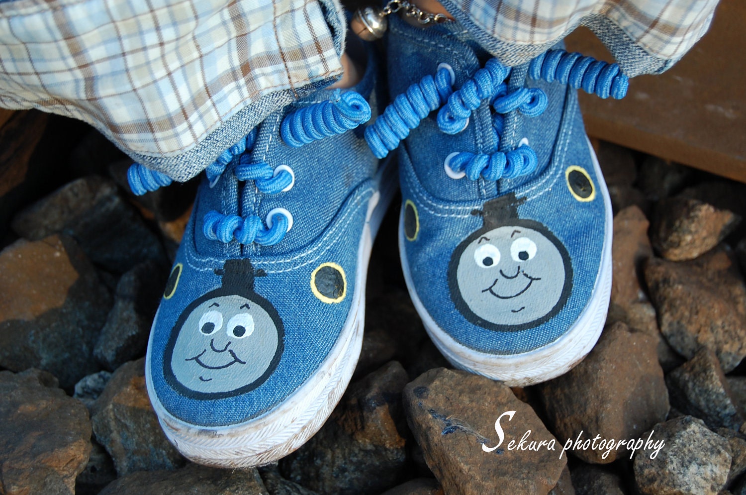 Boy shoes - Hand painted Train shoes - engine painted on denim for boys - infant and toddler