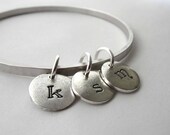 Bangle Bracelet Silver Custom Engrave - Banded Together - Initals Date Letters Numbers Child Mother