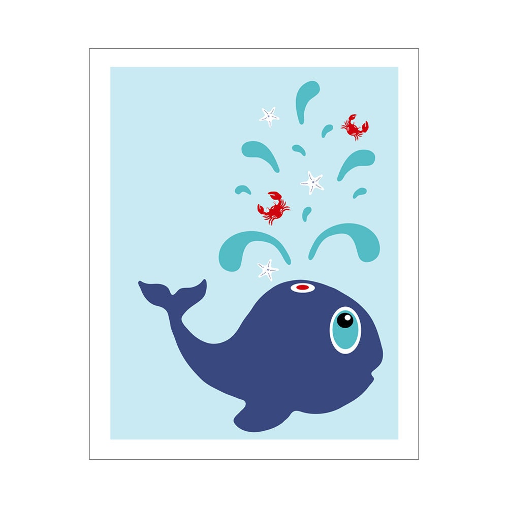 Whale, Crab and Starfish Nautical 11x14 inch Poster Print