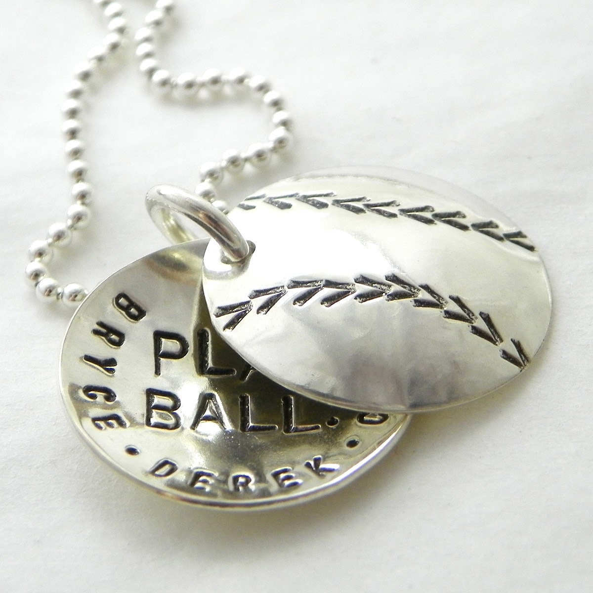 Baseball Mom Personalized Locket - Play Ball -- hand stamped and personalized sterling silver faux locket