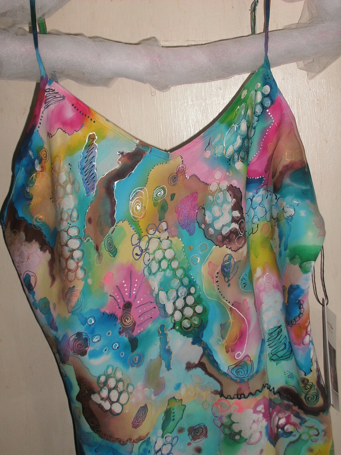 Hand painted Silk Charmeuse Cami, Size L