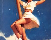 Free US shipping Stylish Handprinted Cotton Art Reproduction Applique Vintage Sexy Pin-up Girl Gil Elvgren, "Anchors-a-wow" , 1968