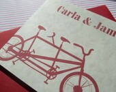 Personalized Tandem Bicycle Notecard set. Great for Bike lovers. Set of 10 w/ dark red envelopes