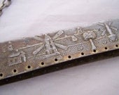 Ornate Antique purse frame double hinged  square split top  purse handle Windmill Countryside scene
