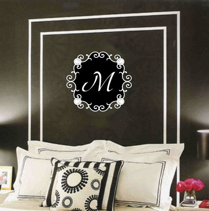 Modern Chic Black and White personalized Monogram Initial Letter Vinyl Wall sayings lettering Decal