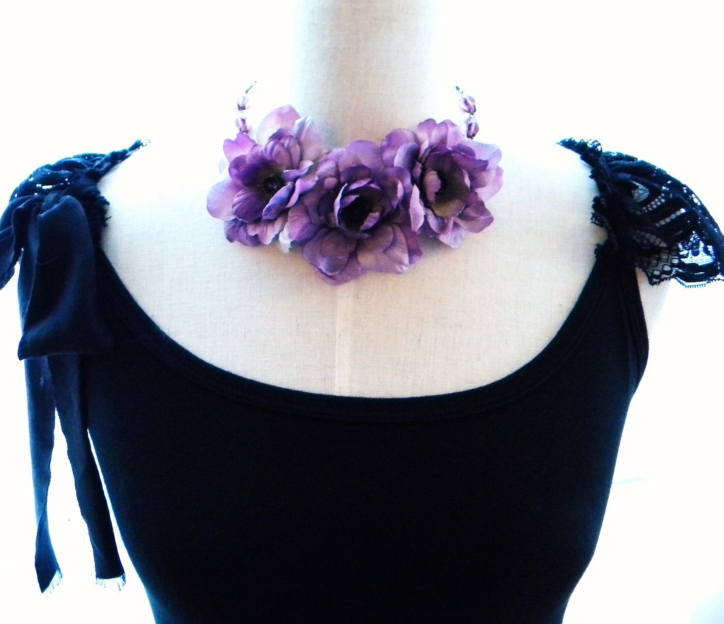 Statement Necklace Purple Silk Flower -  Victoria