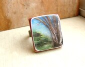 Original Art Adjustable Ring - Cherry Blossom Tree