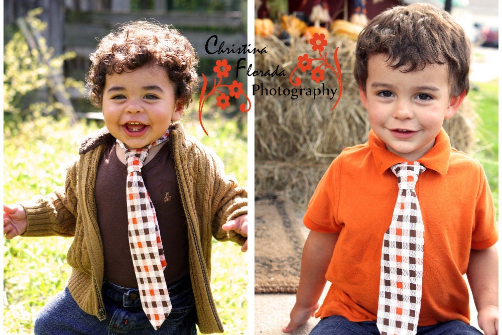 Necktie Fall Colors Brown, Ivory, and  Orange Plaid