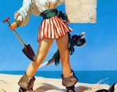 Free US shipping Handprinted Cotton Art Reprodn Applique Vintage Sexy Pin-up Girl Gil Elvgren, "Hidden Treasure" , 1954