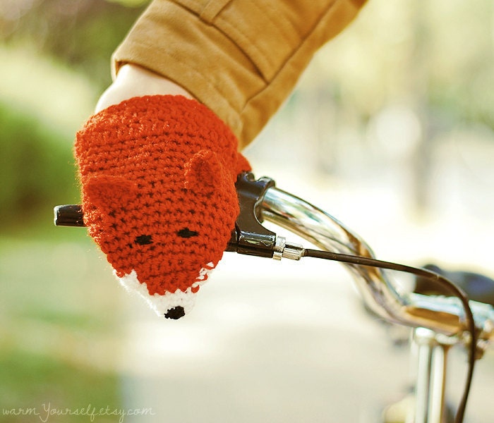 BIKE FOX HANDWARMERS Gloves Wool Crochet Winter Cold Days Unisex Woman Man Teens Cozy Gift