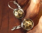 Upholstery Tack-Dangle Earrings-Antique Gold with Silver Tone Setting- Vintage-Look