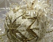 Quilted Ornament Gold Snowflakes on Ivory Christmas Ball