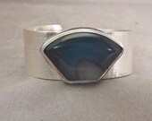 Sterling Silver Blue Agate Gemstone Cuff Bracelet