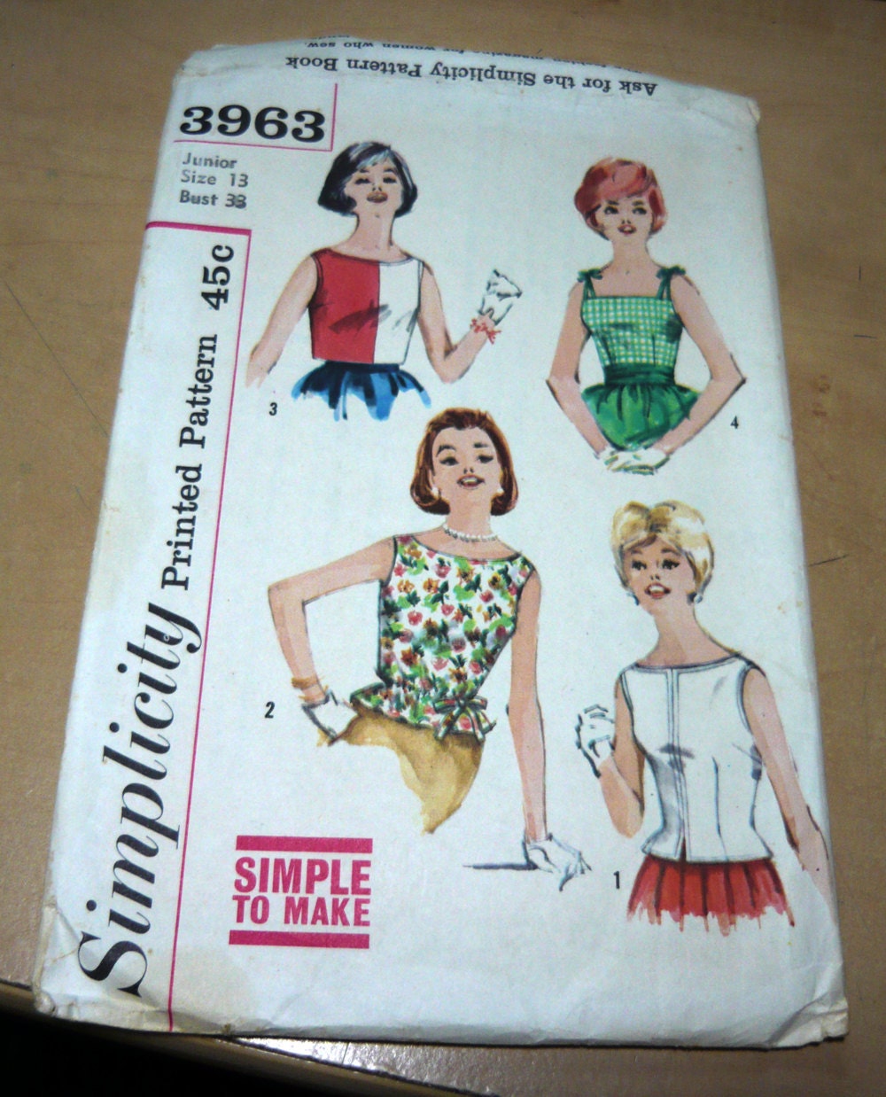 Simplicity 3963 Vintage 60's Sewing Pattern HOT Simple to Make Mondrian Style Colorblock Cropped Summer Party Blouse Set