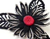 Crochet Brooch Irish Crochet Pin Gothic Daisy Black Gray Red Grey Steampunk Brooch
