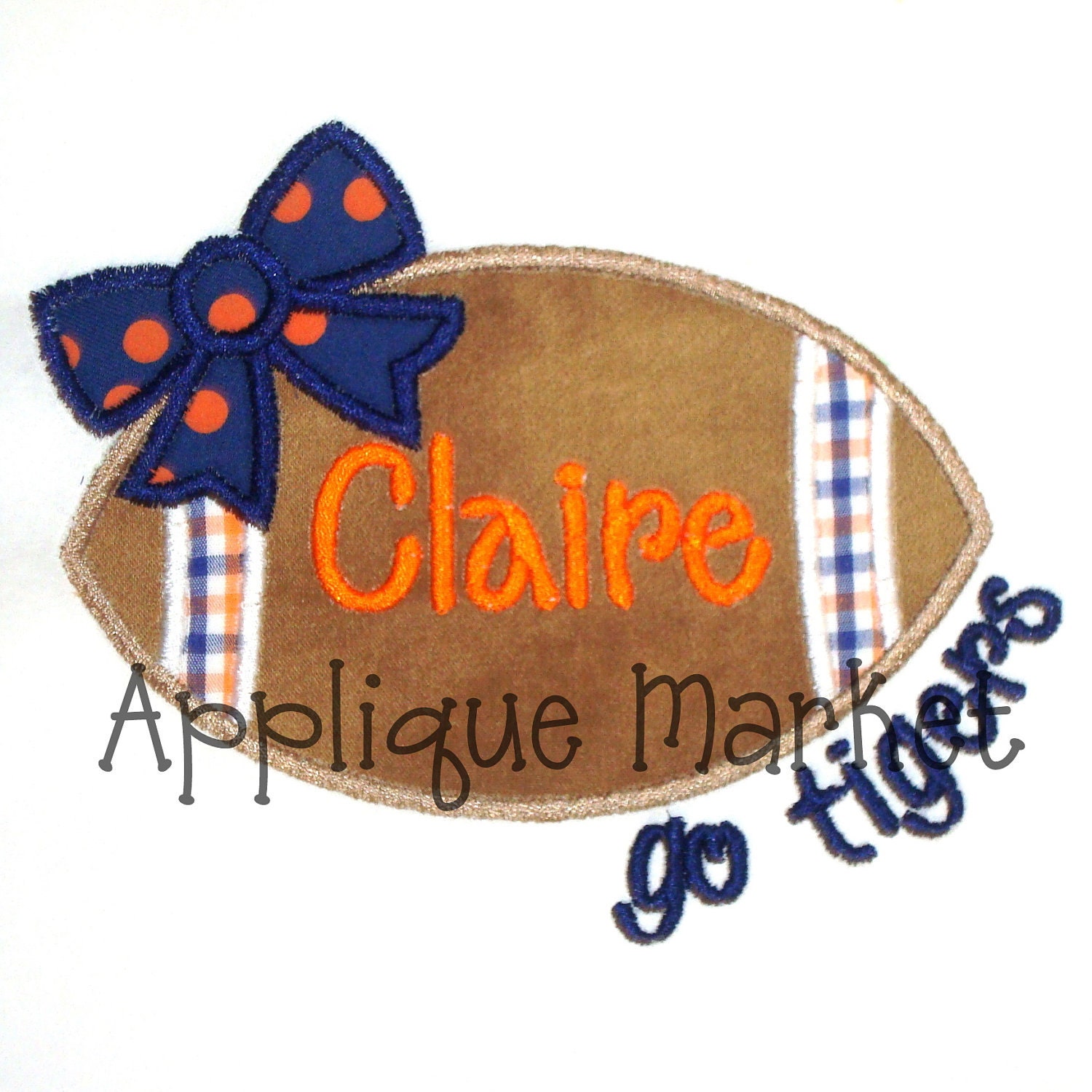 Machine Embroidery Design Applique Football Bow Go Tigers