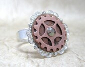 Steampunk Ring - Copper and Brightly Polished Silver Plate  - Vintage Repurposed Watch Dial - Hand Made and Designed by A Second Time
