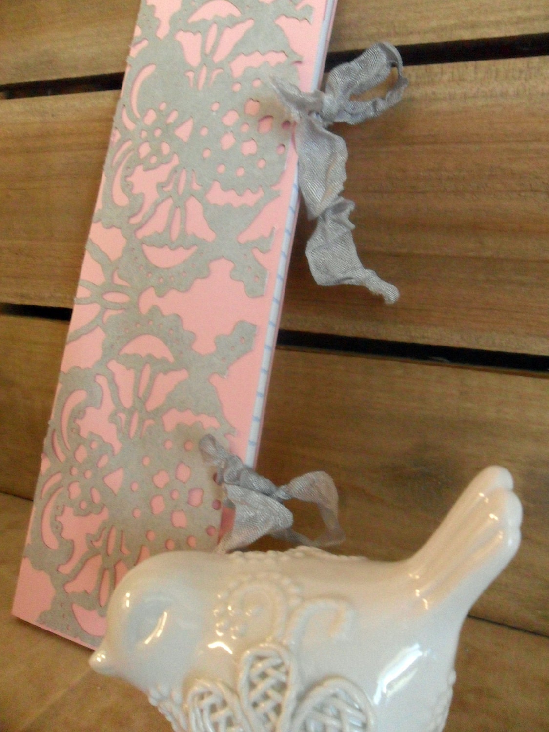 Pink and Gray Little Notebook with Seam Binding Ties