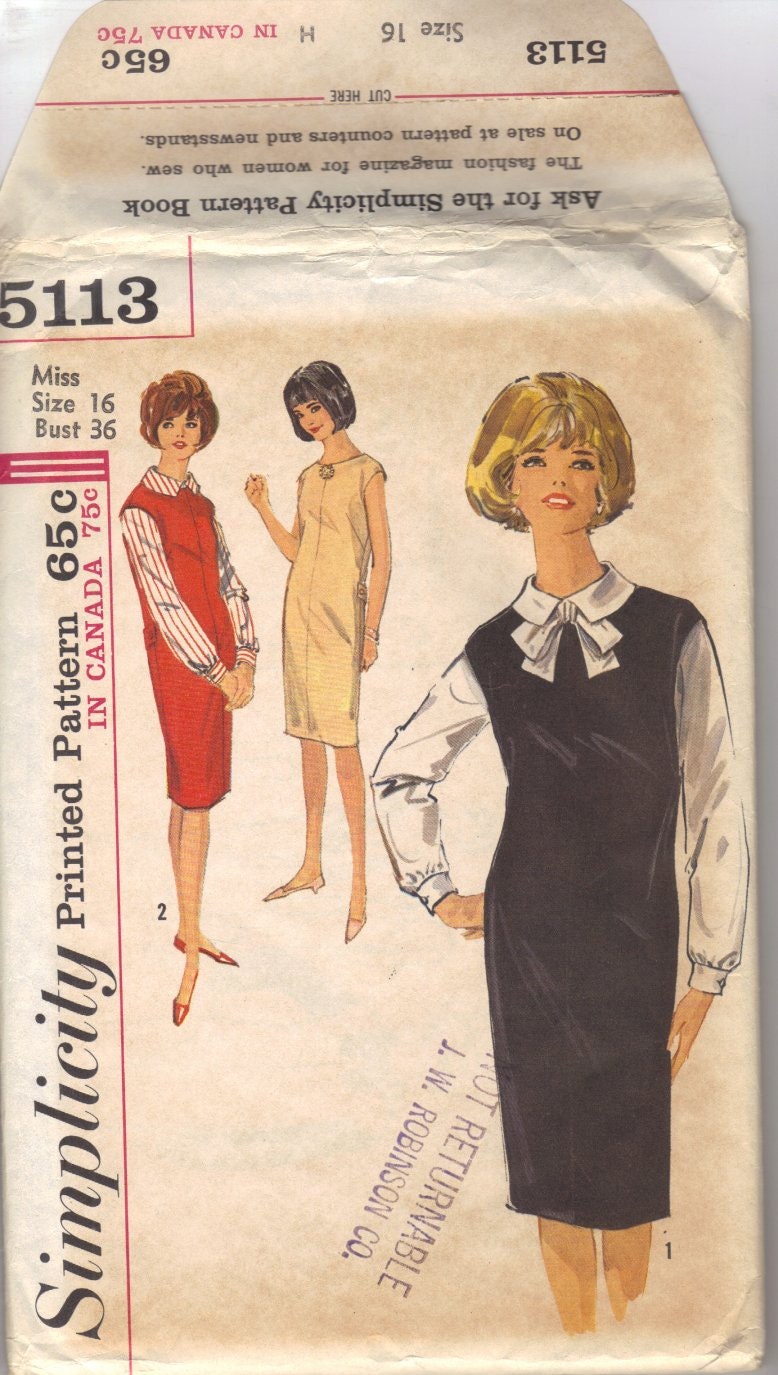 1960s Schoolteacher Jumper and Blouse Simplicity 5113 Sewing Pattern Bust 36 Misses Size 16