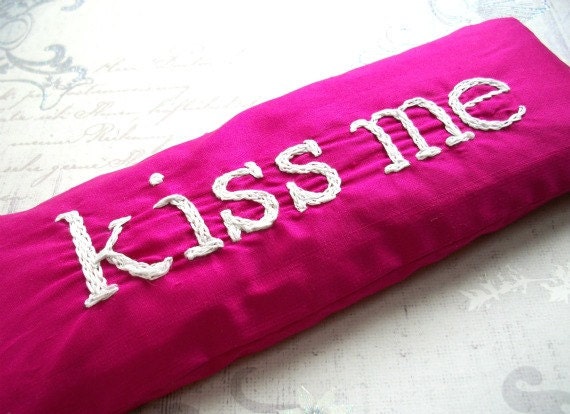 Valentines Gift for Her Hand Embroidered Organic Lavender and Flaxseed Eye Pillow by Dolce Dreams