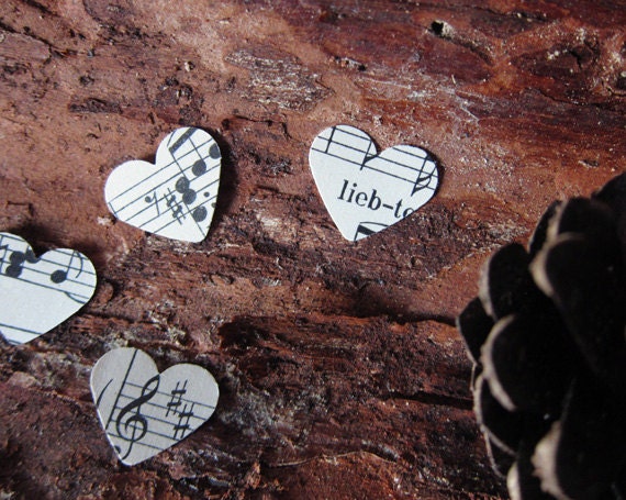 Tiny paper hearts - 1000 pieces made from vintage sheet music, farm wedding, eco wedding, rustic wedding, wedding decoration - size x-small