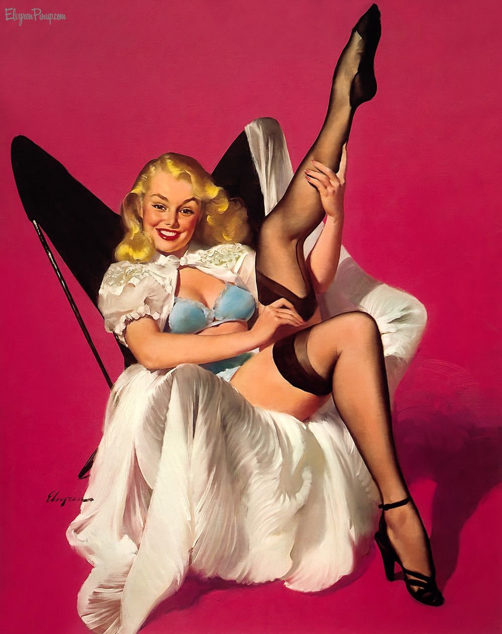 Free US shipping Handprinted Cotton Art Reprodn Applique Vintage Sexy Pin-up Girl Gil Elvgren "Sheer nonsense" , 1953