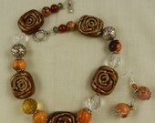 Chunky Necklace Brown Rose Ceramic Bead Handmade