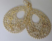 Gold Filigree Earrings, Bohemian Floral Extra Large Teardrop