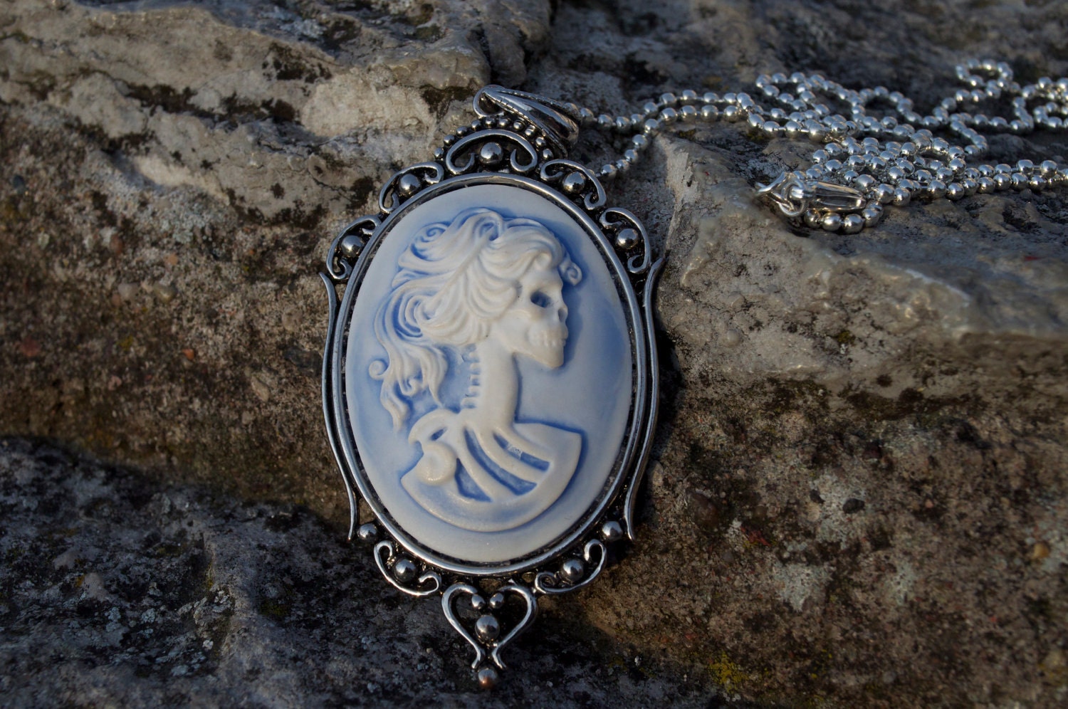 Belle Morte Blue Cameo Pendant