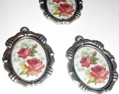 3 Antique Style Silver Pendants with Floral Centers