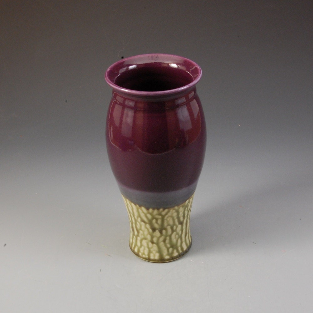 Vase Porcelain wheel thrown handmade Purple Fern Fake ash Decorative flower display stoneware
