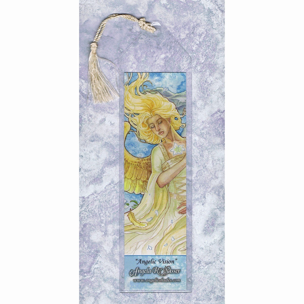 Angelic Vision Golden Angel with Lilies Bookmark with Tassel