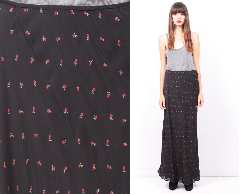 Black Rose Bud Maxi Skirt
