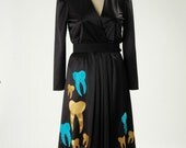 holy molar teeth dress - applique vintage lbd - small - tooth