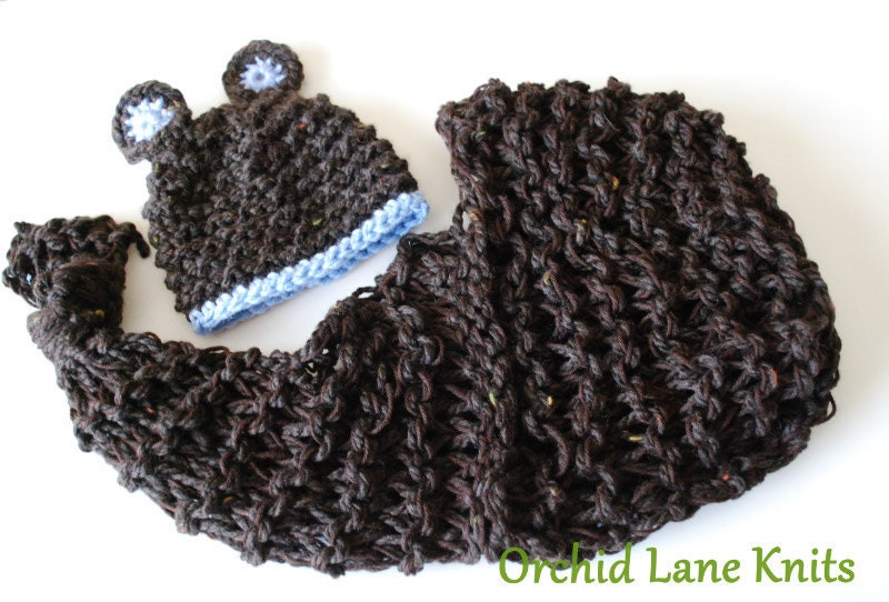 Cocoa Stork Pouch and Baby Bear Hat Set - Newborn Photography Props