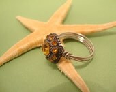 Orange Crystal Button Ring