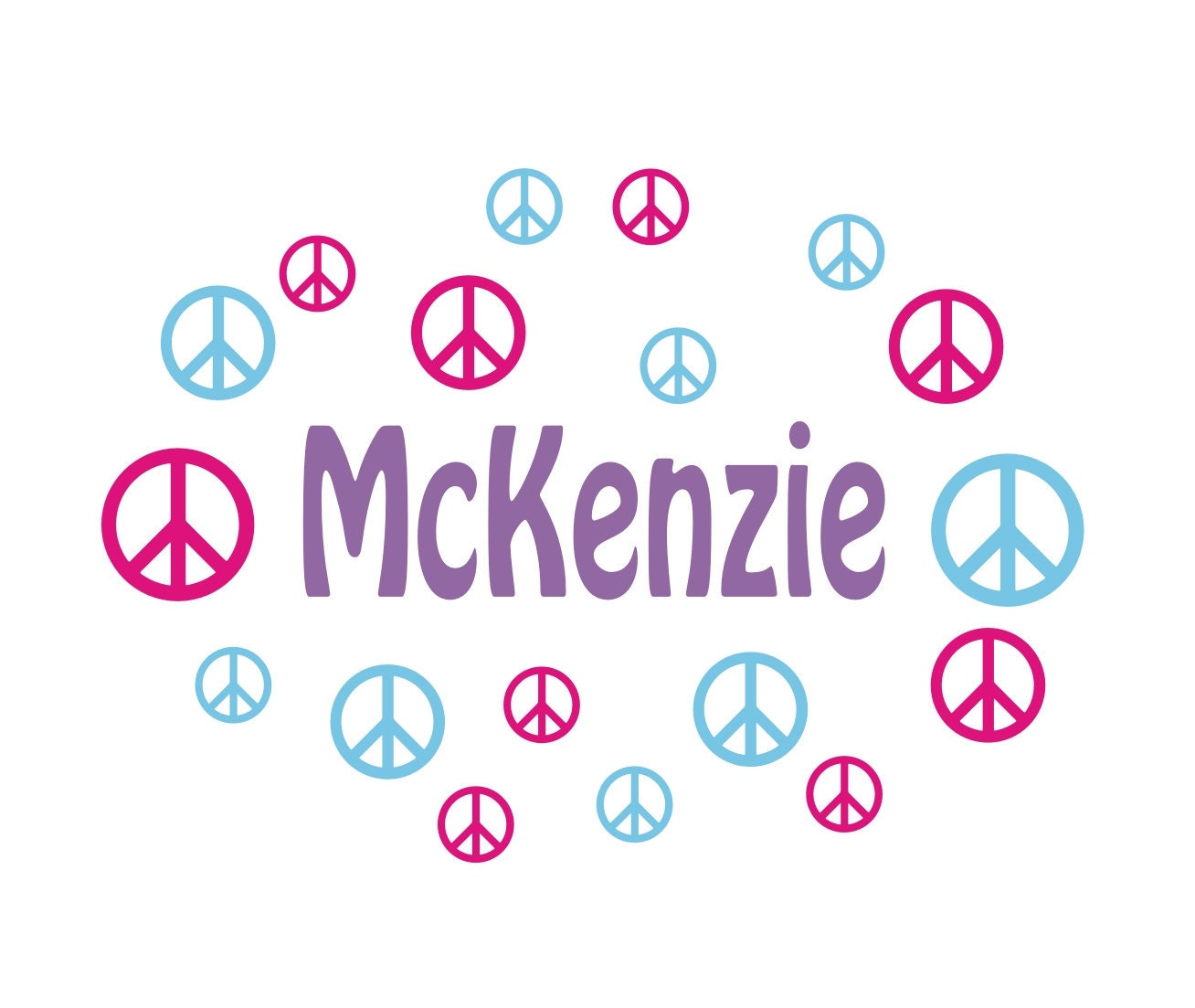Personalized Name With peace signs, Custom Vinyl wall decals stickers, nursery, kids & teens room, removable decals stickers