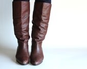 boots 6.5 pirate pull on brown leather flats. simple 80s. slouch. shoes.