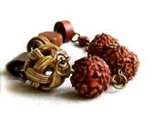 SALE - Carved Basket Weave Bone, Rudraksha Tree Seed - Bracelet - Earths Bounty - Handmade Fashion
