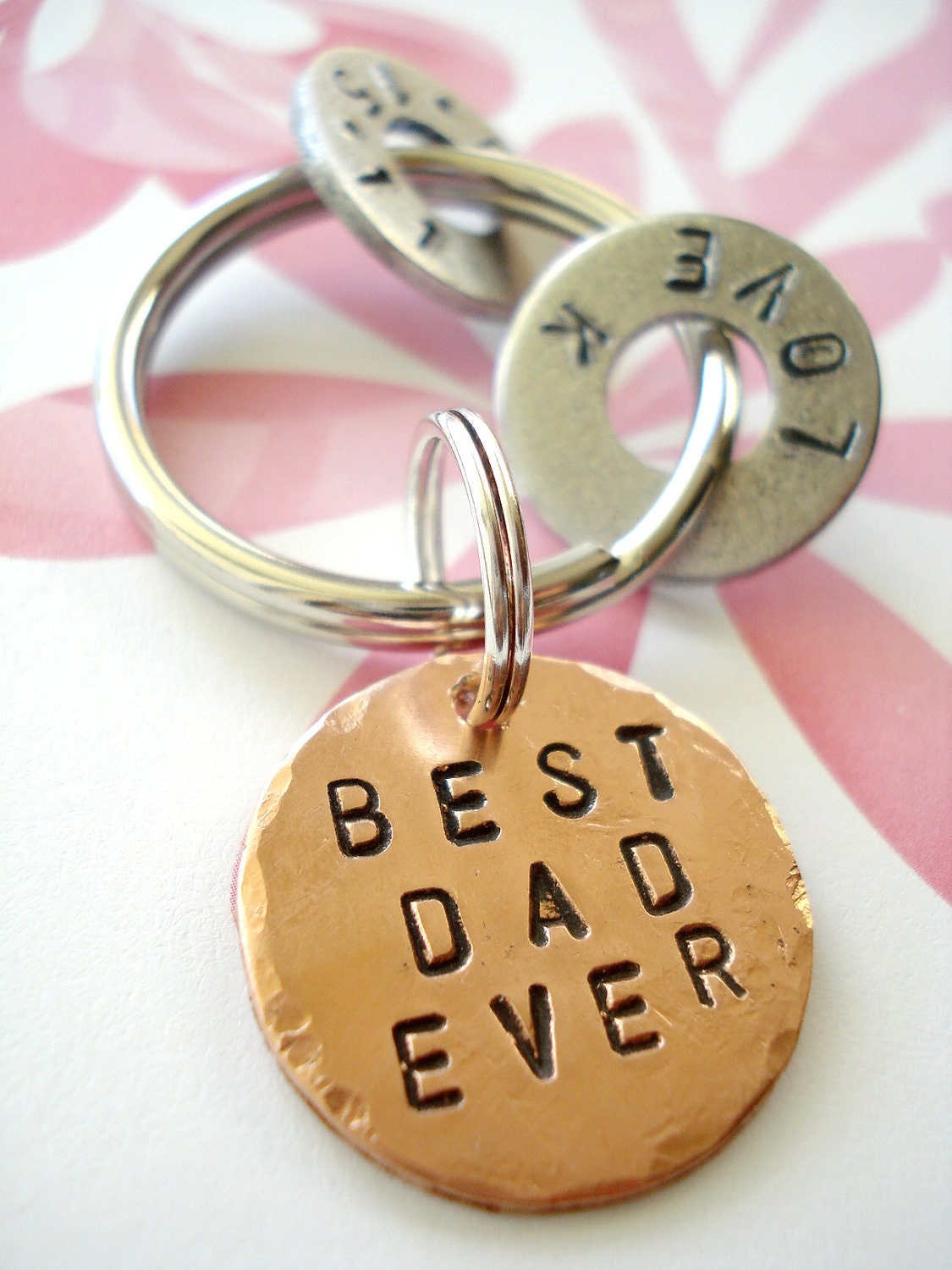 Bride Gift for Dad - Personalized Hand Stamped Key Chain - BEST DAD EVER Washer Key Chain and Copper Disc