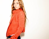 hand knit cardigan CROPPED RIONA  orange cropped jacket cowl neck braid cables wool