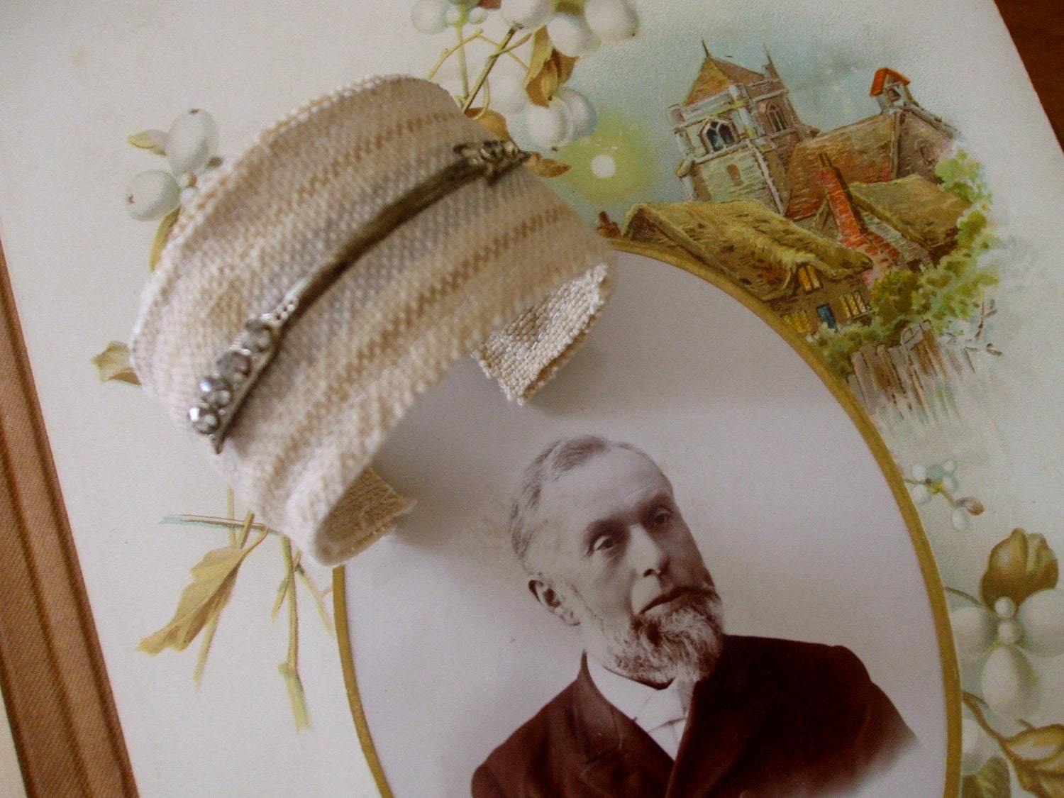 Reserved Linsting Feed Sack Cuff No.3 -Vintage Assemblage Cuff Bracelet