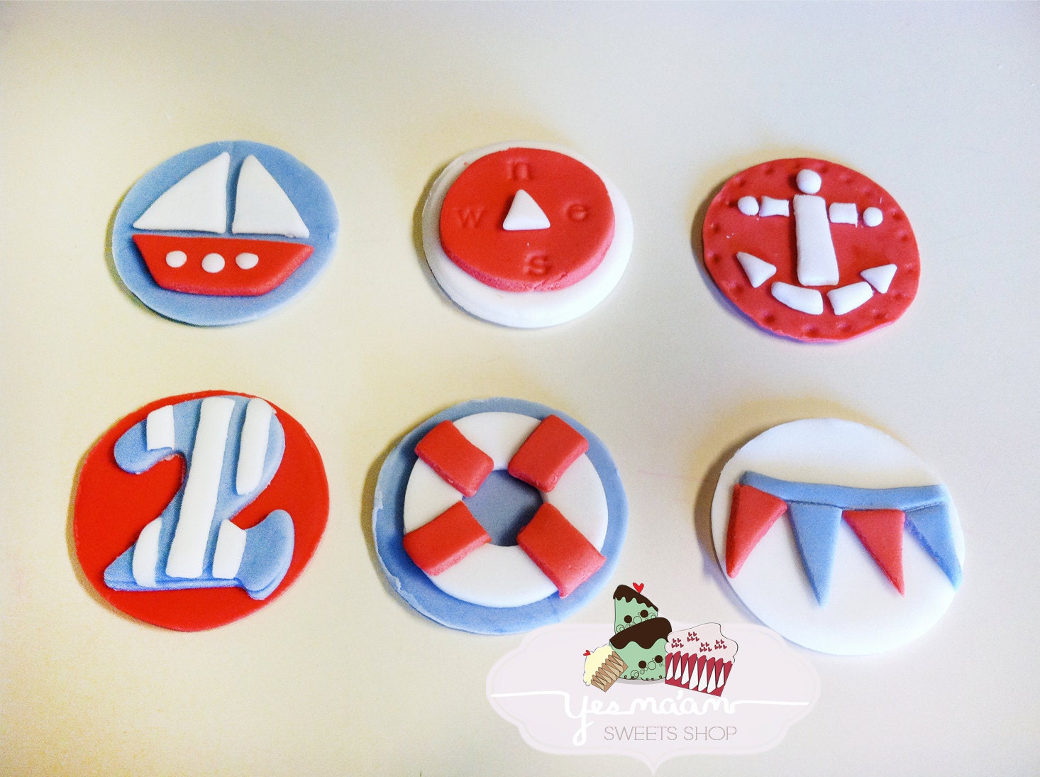 12 Nautical Sailor Birthday Boy Fondant Cupcake/Cookie Toppers