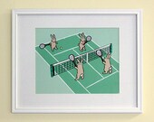 Rabbit Nursery Wall Art - Tennis Bunnies Kids Bedroom Print