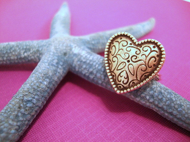 Metal Heart Button Ring