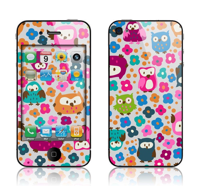 Apple iPhone 4 4S Decal Skin Cover - Pink Owl GLOSSY MATTE LEATHER option